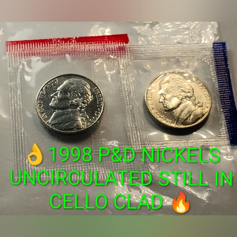 ✅🔥1998 P&D Uncirculated Nickels CLAD Still In Cello
